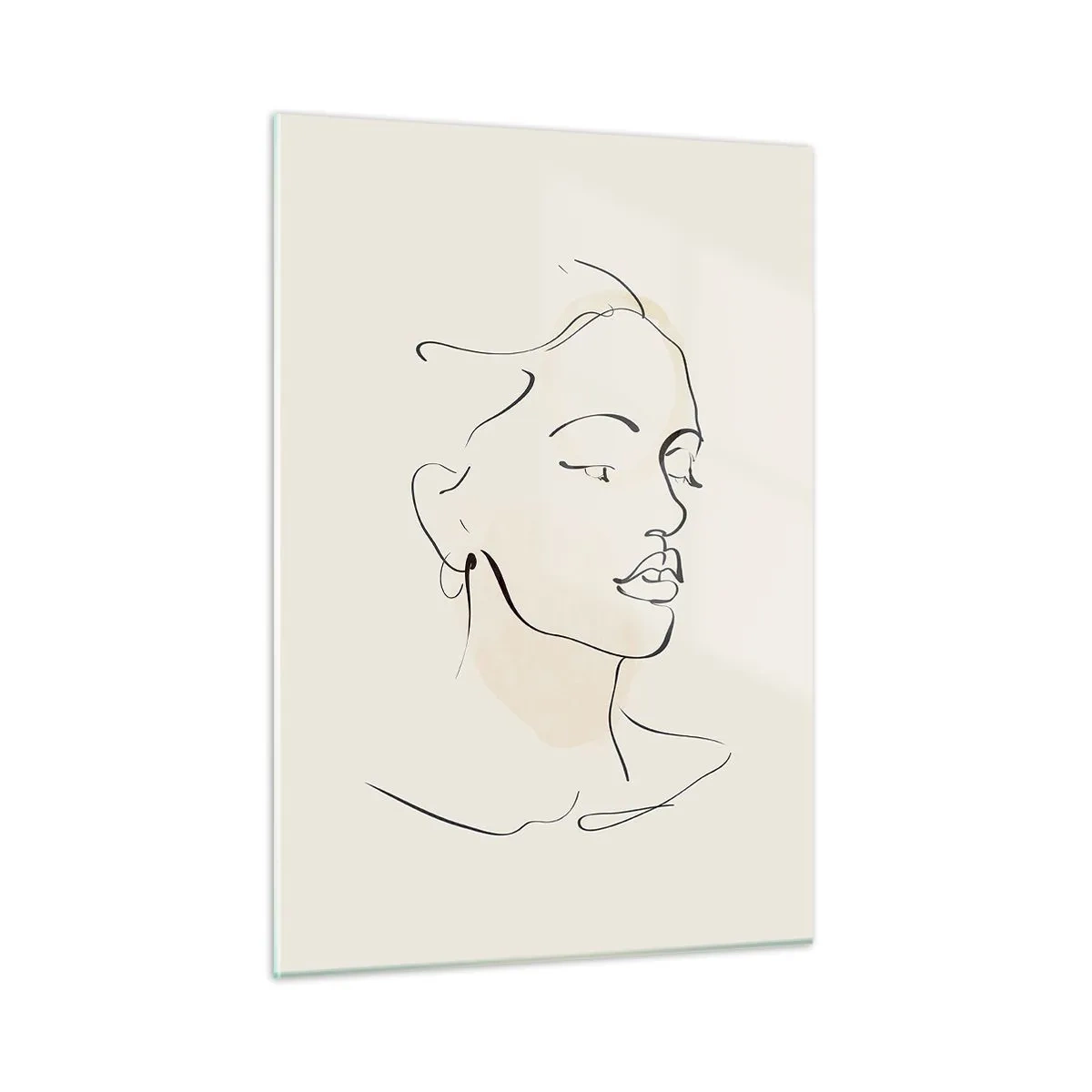 Glasbild - Bild auf glas - Ein lineares Frauenporträt vor hellem Hintergrund mit zarten Schatten. - 50x70cm - Eine bestimmte Linie - Moderne Wanddekoration für Wohnzimmer und Schlafzimmer ARTTOR