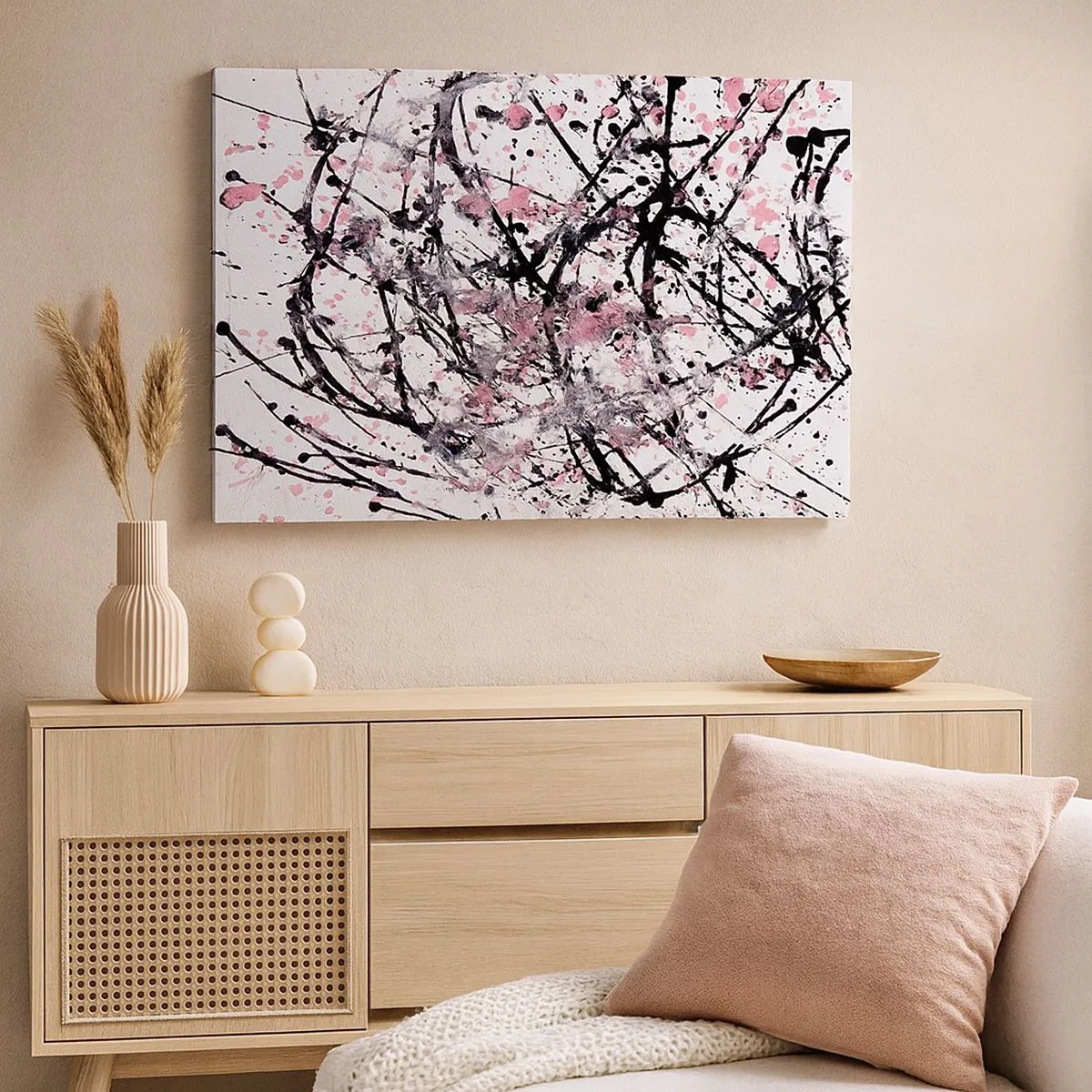 Bild auf Leinwand - Leinwandbild - Abstraktes Muster in Rosa-, Schwarz- und Weißtönen - 70x50cm - Die Flüchtigkeit des Lebens - Moderne Wanddekoration für Wohnzimmer und Schlafzimmer ARTTOR