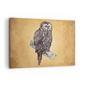Bild auf Leinwand - Leinwandbild - Eine Eule im Ornamentstil auf beigem Hintergrund - 100x70cm - Kunstvolle Ornamente der Weisheit - Moderne Wanddekoration für Wohnzimmer und Schlafzimmer ARTTOR