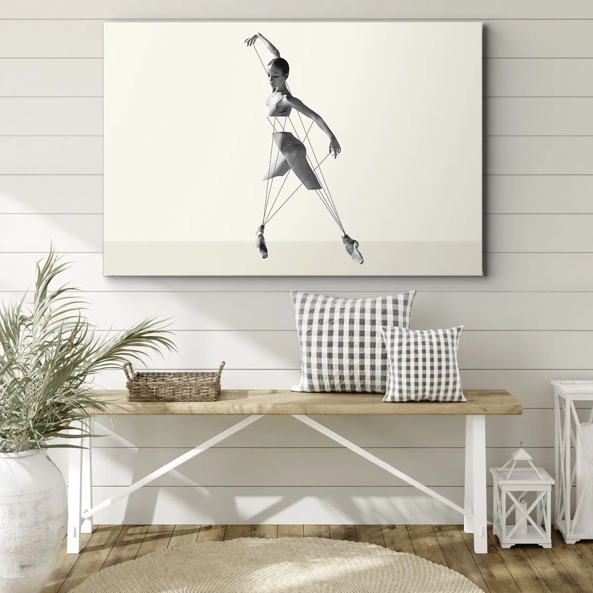 Bild auf Leinwand - Leinwandbild - Ballerina in geometrischer Interpretation mit Linien - 120x80cm - Im Theater der Welt - Moderne Wanddekoration für Wohnzimmer und Schlafzimmer ARTTOR