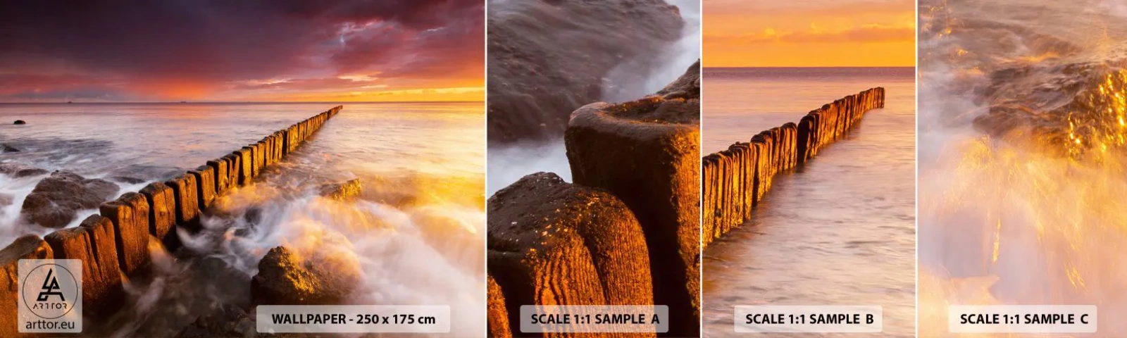 Fototapetenmuster Standard Eco - Die Sanftheit der Wellen - Landschaft, Sonnenuntergang, Ostsee - 100x30 cm