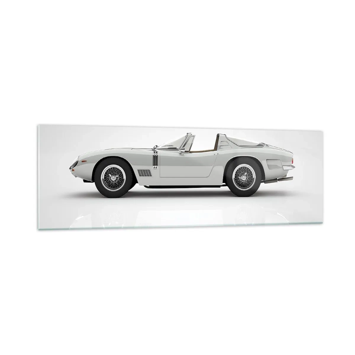 Glasbild - Bild auf glas - Klassisches weißes Cabrio auf hellem Hintergrund - 160x50cm - Spaß versprochen - Moderne Wanddekoration für Wohnzimmer und Schlafzimmer ARTTOR