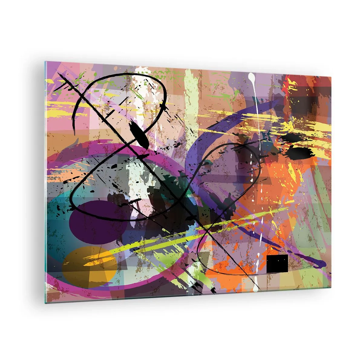 Glasbild - Bild auf glas - Bunte abstrakte Formen und Linien in einer dynamischen Komposition - 70x50cm - Du kannst geradeaus oder umhergehen - Moderne Wanddekoration für Wohnzimmer und Schlafzimmer ARTTOR