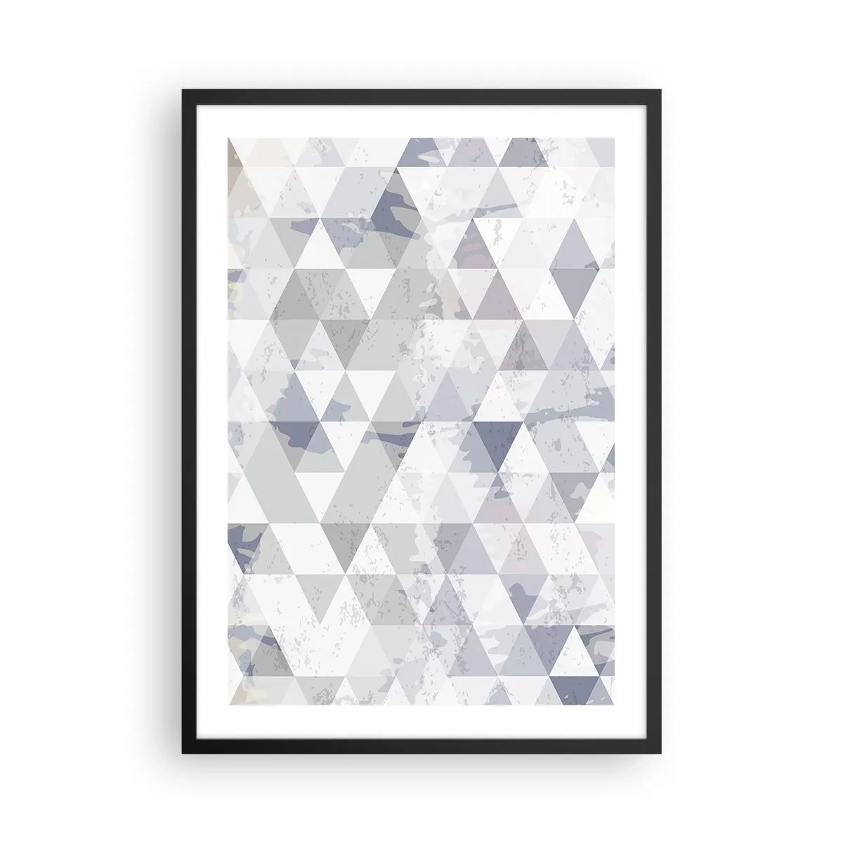 Poster in einem schwarzem Rahmen - Geometrisches Muster aus Dreiecken in Grautönen - 50x70cm - Im Rhythmus auf drei - Moderne Wanddekoration für Wohnzimmer und Schlafzimmer ARTTOR