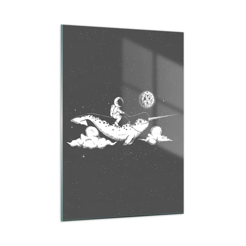 Glasbild - Bild auf glas - Astronaut reitet auf einem Narwal in einer Weltraumkulisse - 50x70cm - Weltraumreiter - Moderne Wanddekoration für Wohnzimmer und Schlafzimmer ARTTOR