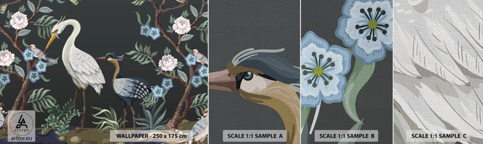 Fototapeten Muster Premium Canvas - Vogelparade - Tiere, Blumen, Vogel - 100x30 cm