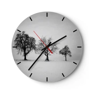 Wanduhr - Glasuhr - Drei einsame Bäume auf einem schneebedeckten Feld in Schwarzweiß. - 30x30cm - Wovon träumen sie? - Moderne Wanddekoration für Wohnzimmer, Küche und Schlafzimmer ARTTOR