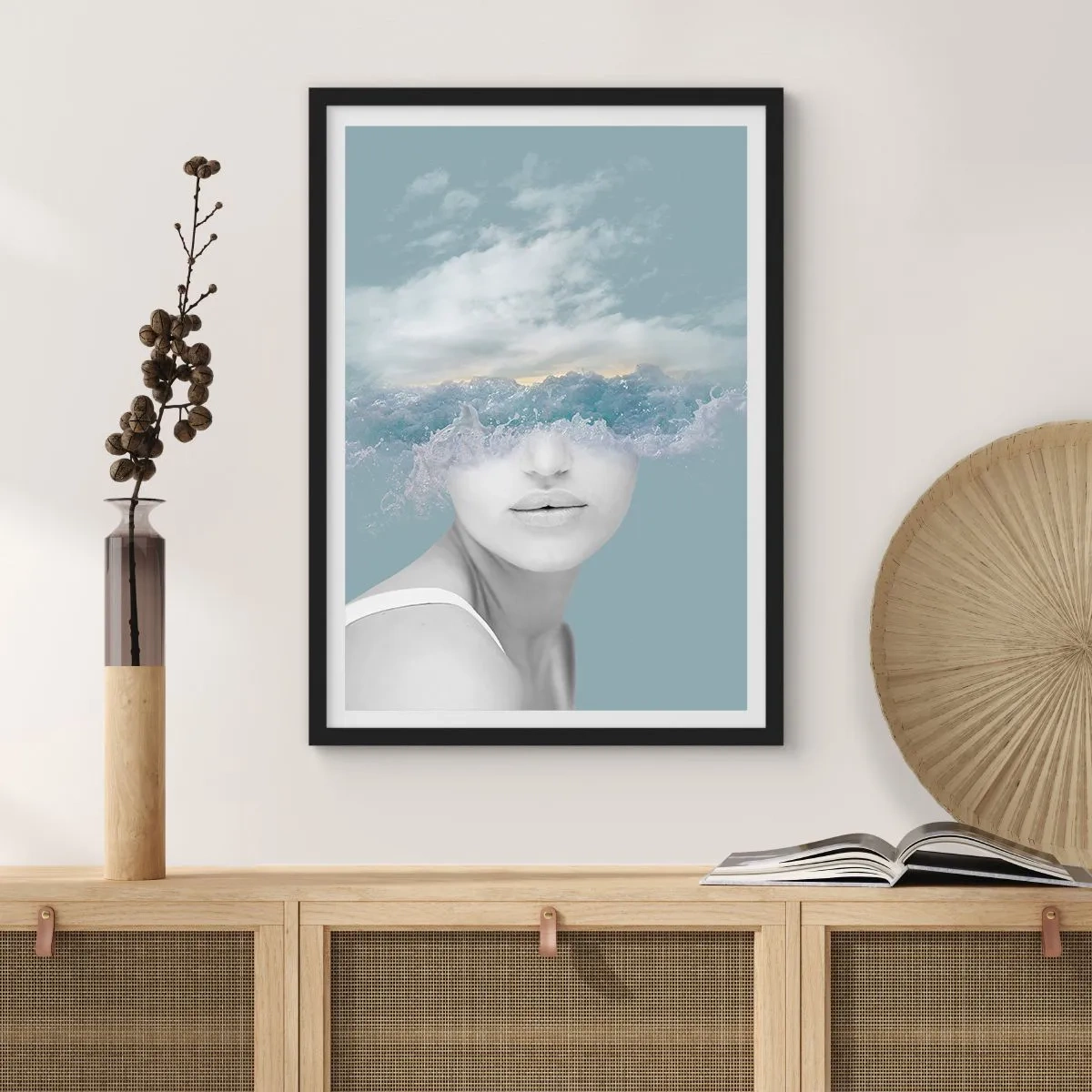 Poster in einem schwarzem Rahmen - Mit dem Kopf in den Wolken - 61x91 cm