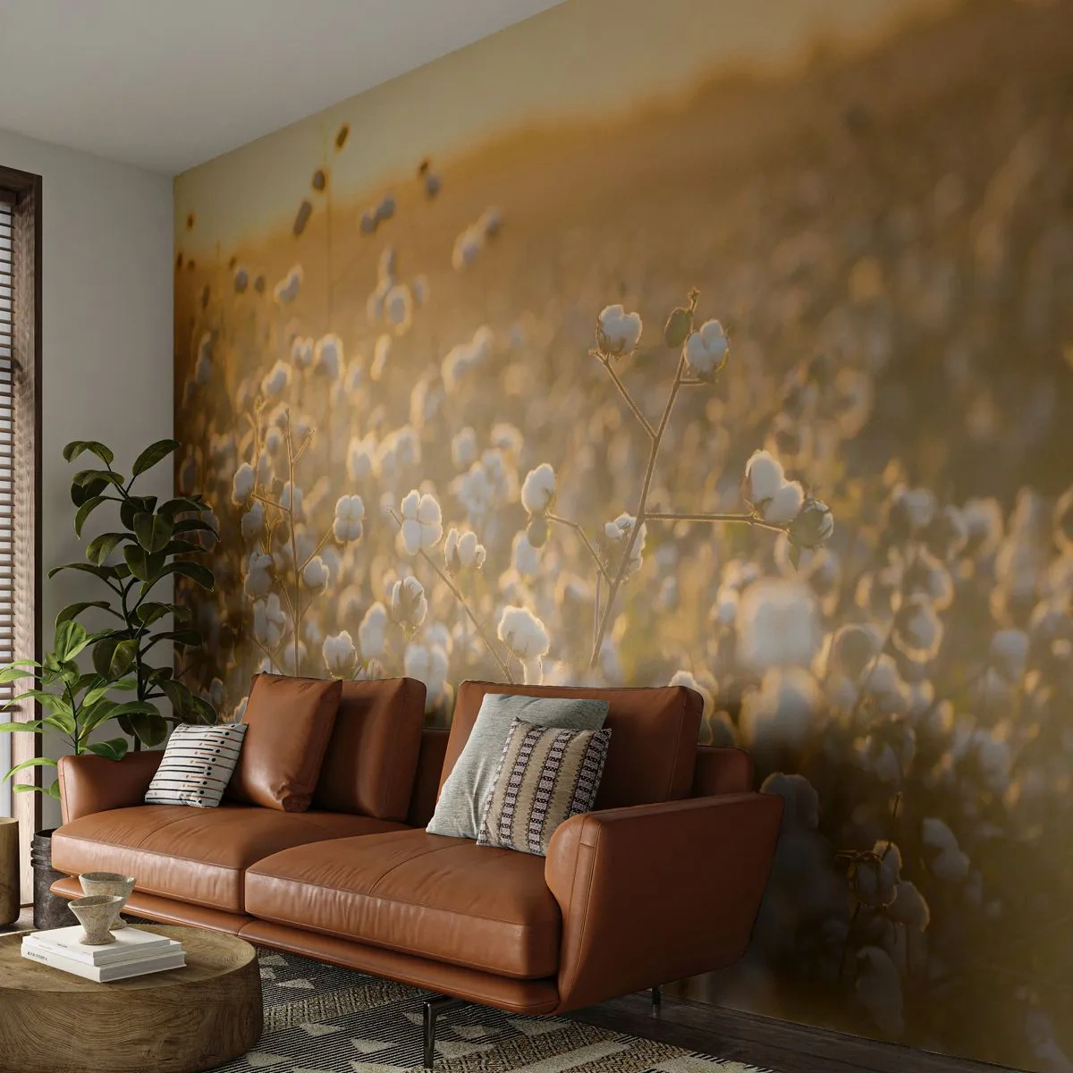 Fototapete Premium Canvas - Fluffiges Feld - Baumwollfeld, Asien, Natur - 200x140 cm