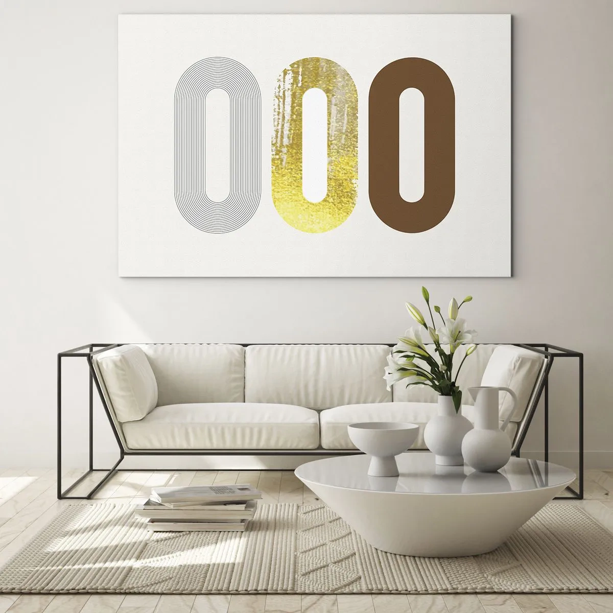 Glasbild - Bild auf glas - Moderne geometrische Grafiken in Gold und Bronze - 100x70cm - Oooh! - Moderne Wanddekoration für Wohnzimmer und Schlafzimmer ARTTOR