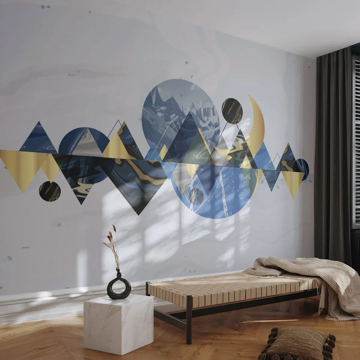 Maßgeschneiderte selbstklebende Fototapete Deluxe Sticker - Geometrische Landschaft - Abstraktion, Berge, Stück