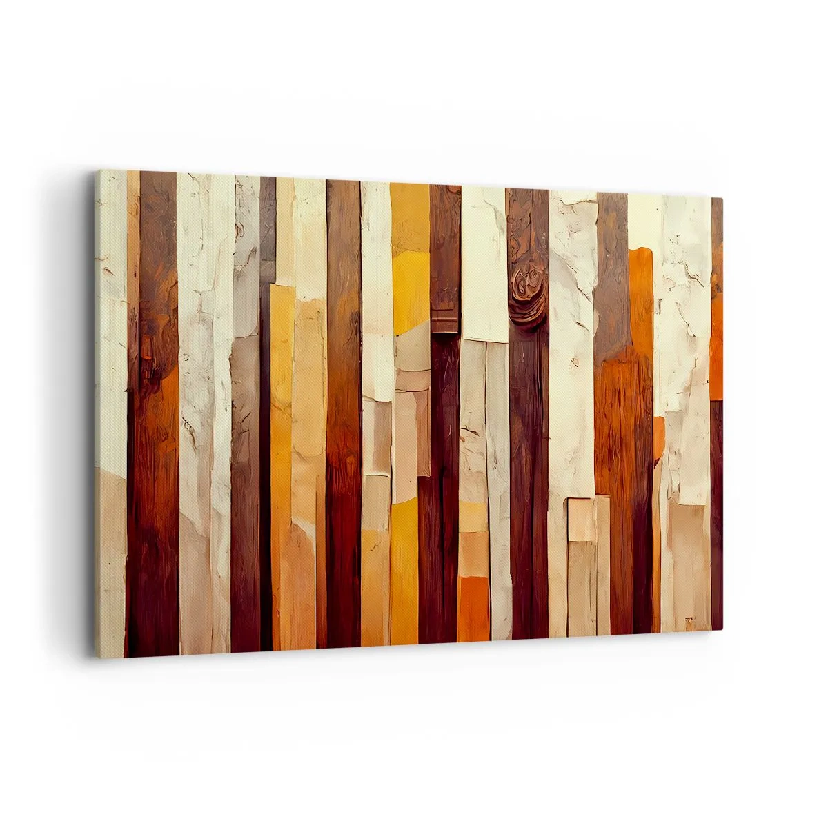 Bild auf Leinwand - Leinwandbild - Geometrische Komposition in Holz- und Goldtönen - 100x70cm - Hymne der Waldbäume - Moderne Wanddekoration für Wohnzimmer und Schlafzimmer ARTTOR