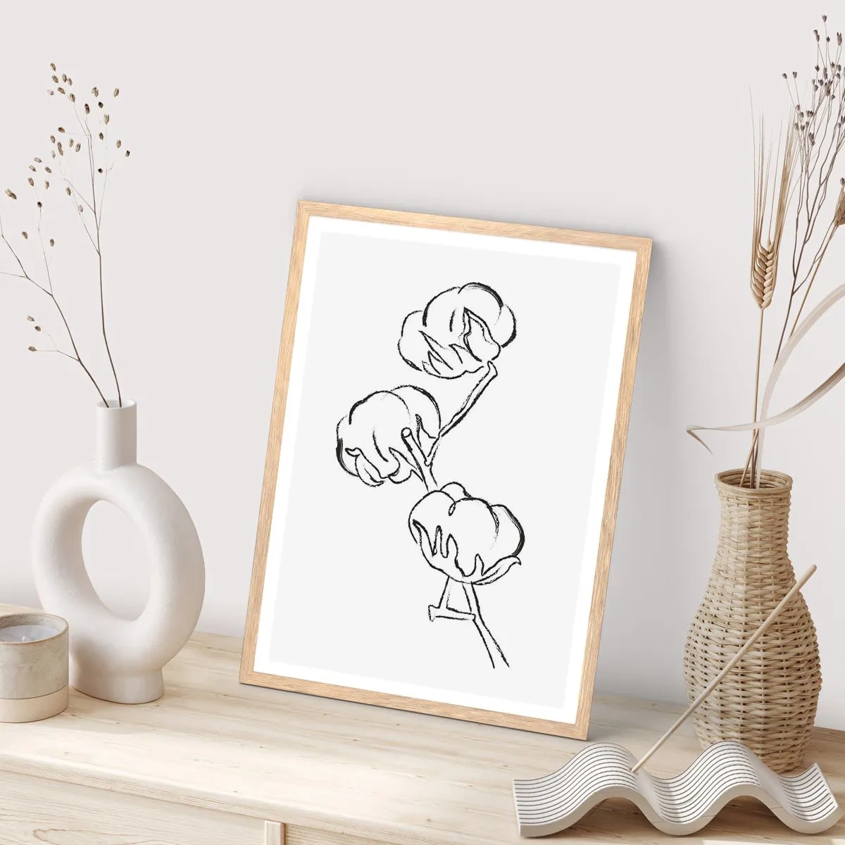 Poster in einem Rahmen aus heller Eiche - Baumwolldaunen - 70x100 cm