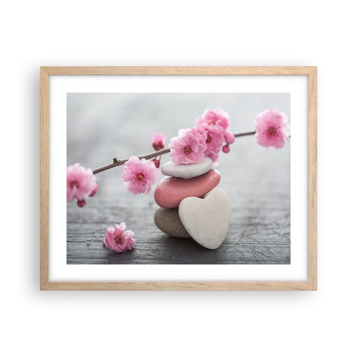 Poster in einem Rahmen aus heller Eiche - Glückseligkeit mit einer Kirschblüte - 50x40 cm