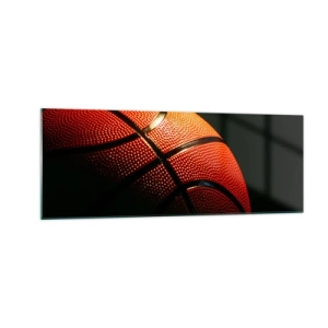 Glasbild - Bild auf glas - Nahaufnahme eines Basketballs vor schwarzem Hintergrund - 140x50cm - Schön wie ein Planet - Moderne Wanddekoration für Wohnzimmer und Schlafzimmer ARTTOR