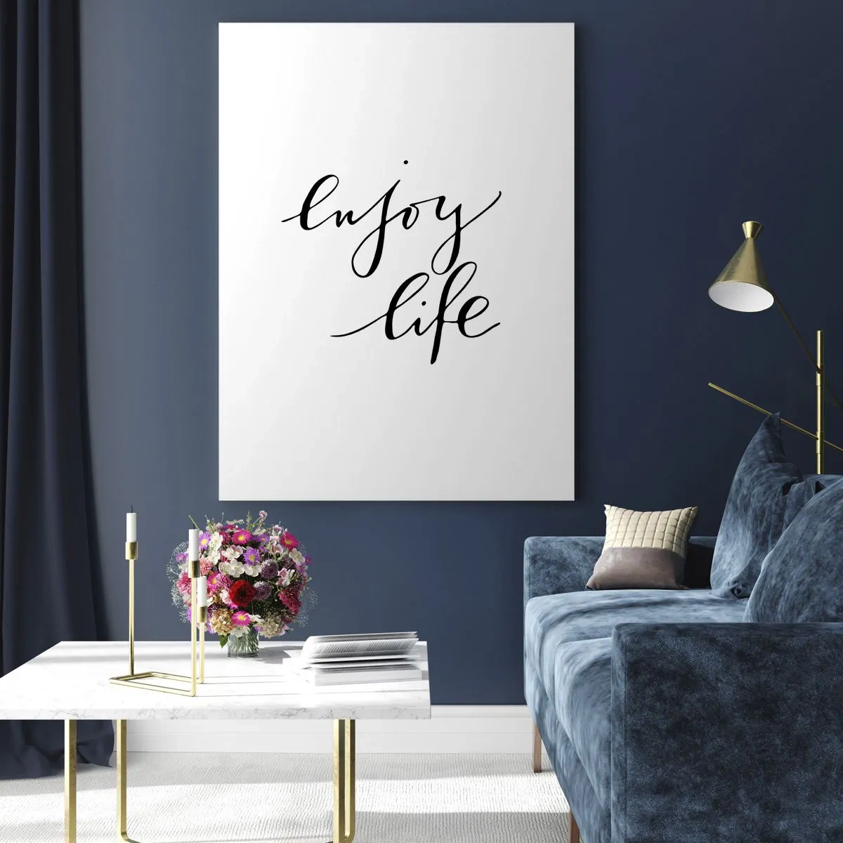 Glasbild - Bild auf glas - Minimalistische Aufschrift „Enjoy life“ in Schwarz auf weißem Hintergrund - 50x70cm - Nichts hinzufügen… - Moderne Wanddekoration für Wohnzimmer und Schlafzimmer ARTTOR
