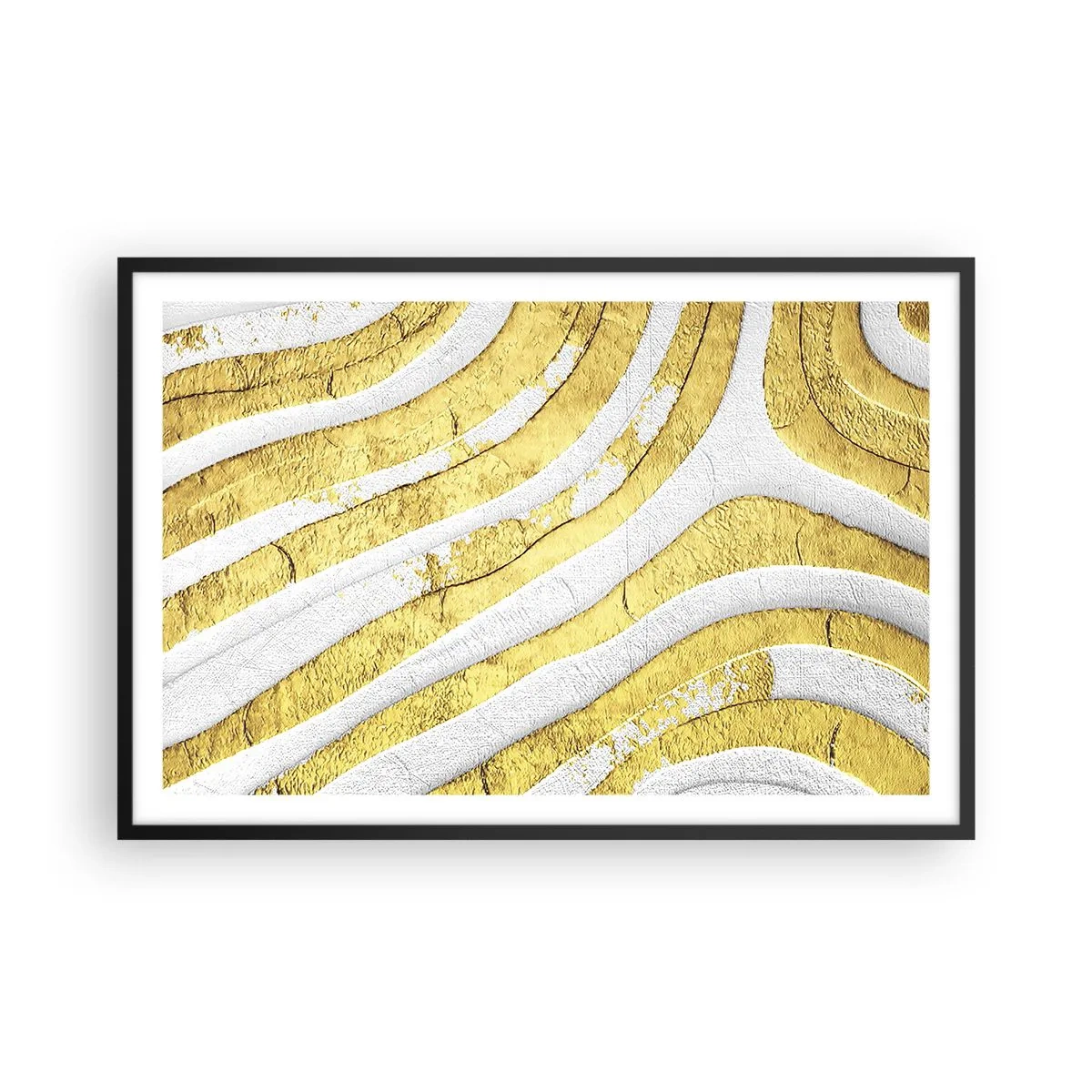 Poster in einem schwarzem Rahmen - Komposition in Weiß und Gold - 91x61 cm