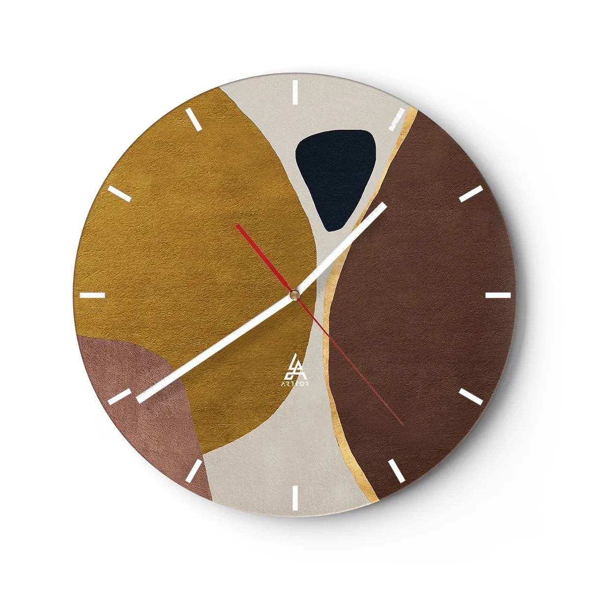 Wanduhr - Glasuhr - Abstrakte Formen in Braun-, Beige- und Goldtönen - 30x30cm - Abstraktion – ein Ort im Raum - Moderne Wanddekoration für Wohnzimmer, Küche und Schlafzimmer ARTTOR