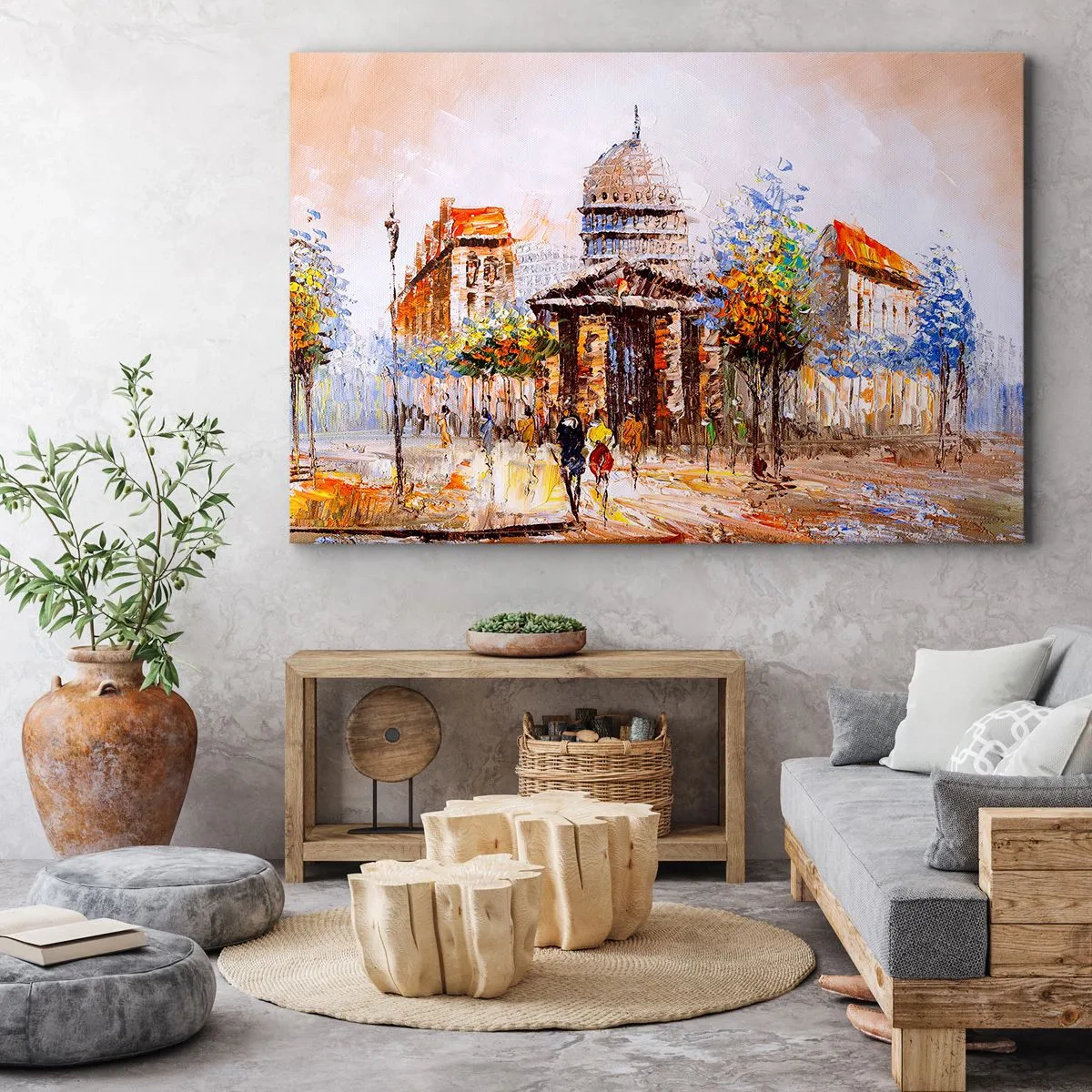 Bild auf Leinwand - Leinwandbild - Impressionistische Stadtszene mit historischem Gebäude - 100x70cm - Pariser Spaziergang - Moderne Wanddekoration für Wohnzimmer und Schlafzimmer ARTTOR