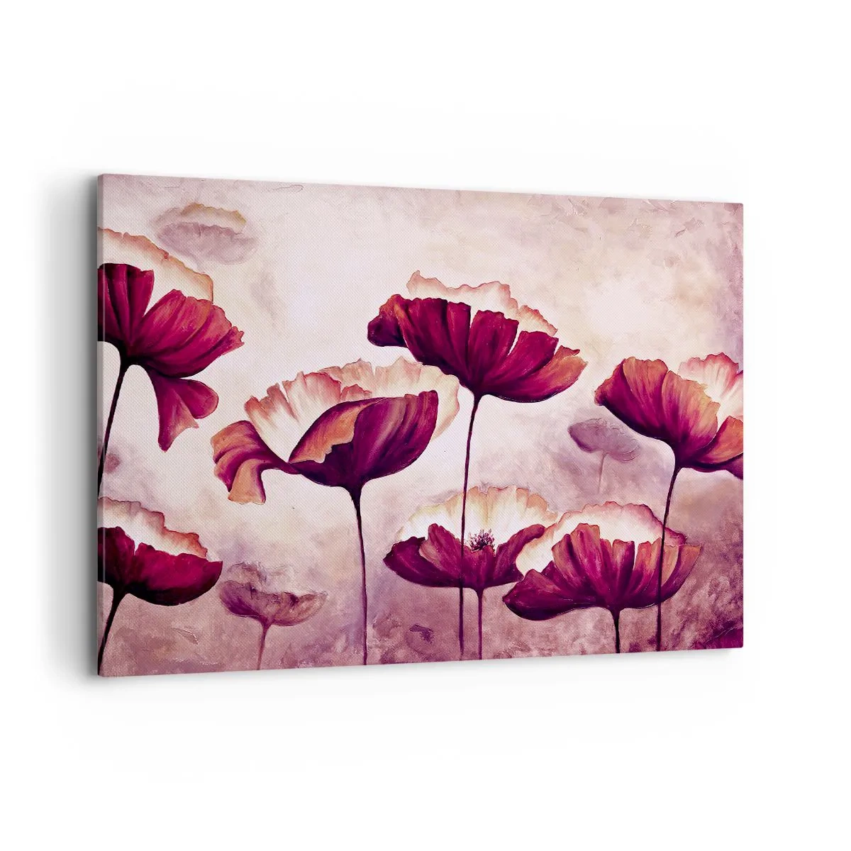 Bild auf Leinwand - Leinwandbild - Blumen in Rot- und Weißtönen auf dezentem Hintergrund - 100x70cm - Rotes und weißes Blütenblatt - Moderne Wanddekoration für Wohnzimmer und Schlafzimmer ARTTOR