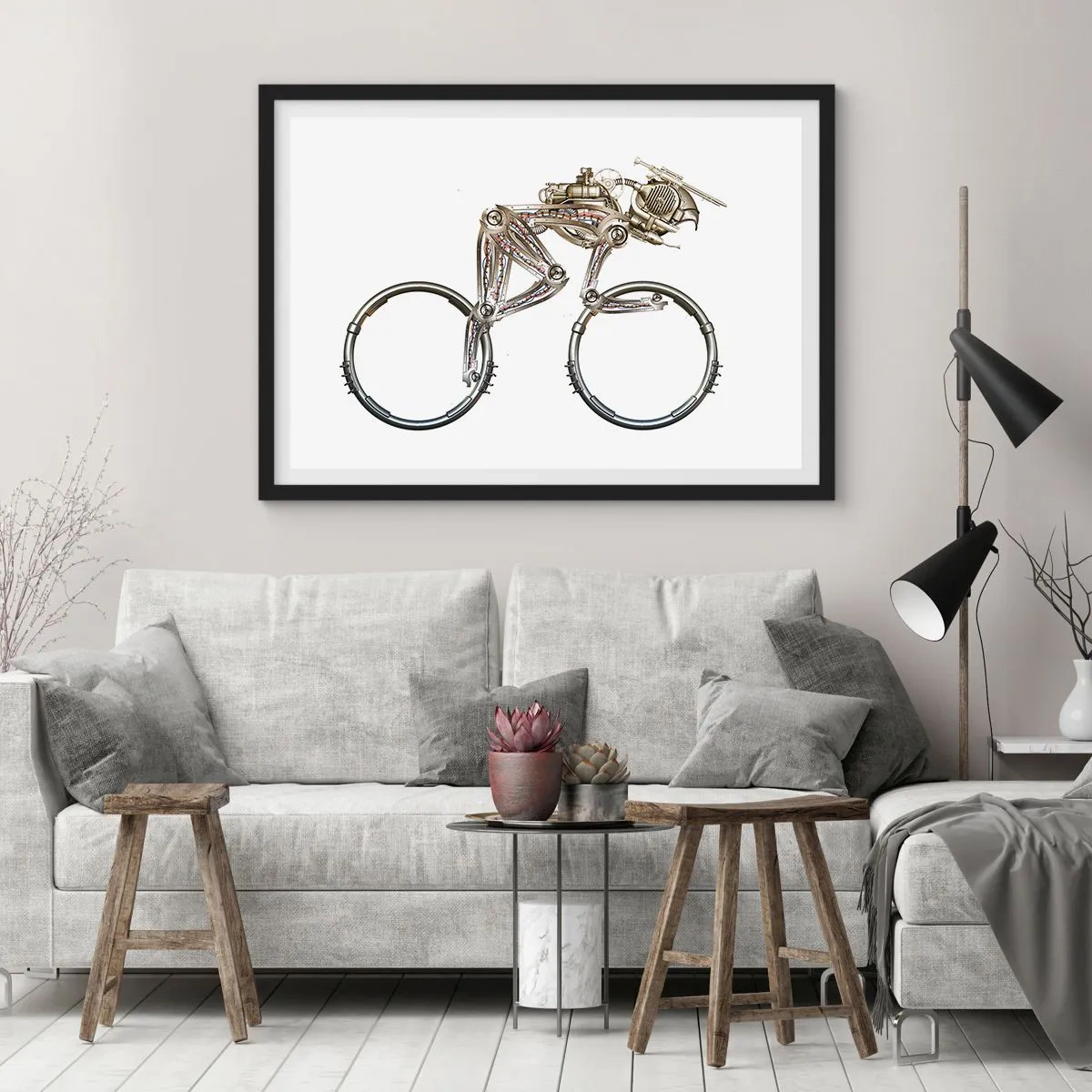 Poster in einem schwarzem Rahmen - Ein mechanisches Fahrrad mit futuristischem Design - 70x50cm - Eine tolle Maschine - Moderne Wanddekoration für Wohnzimmer und Schlafzimmer ARTTOR