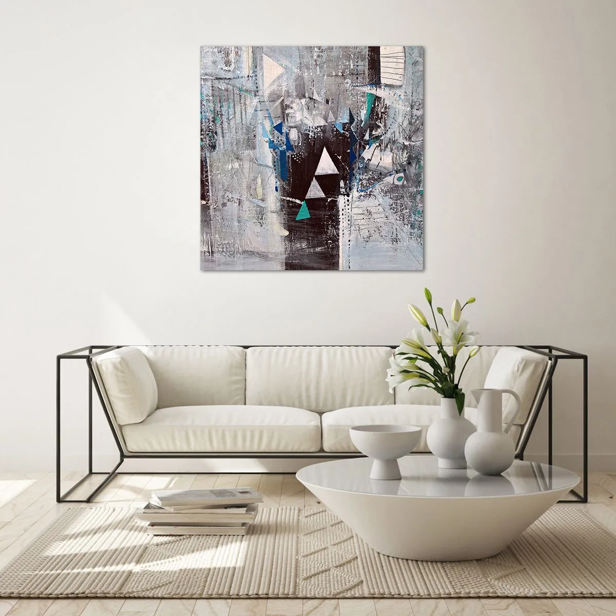 Glasbild - Bild auf glas - Überschreibende Reihenfolge der Dreiecke - 60x60 cm