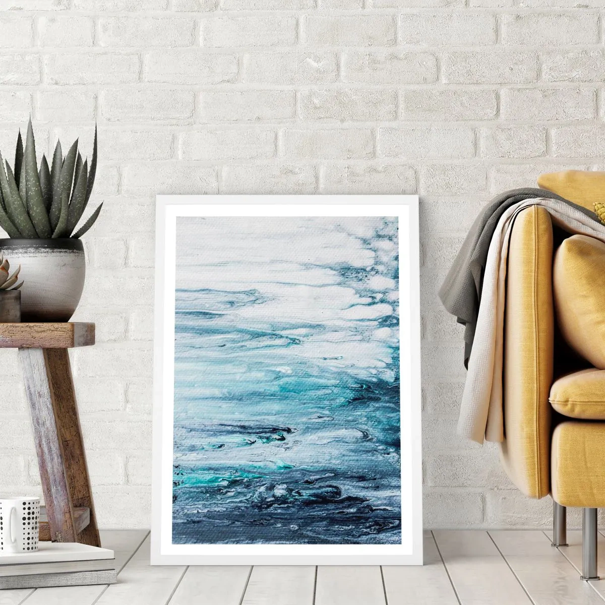 Poster in einem weißen Rahmen - Blaue Eiszapfen - 70x100 cm