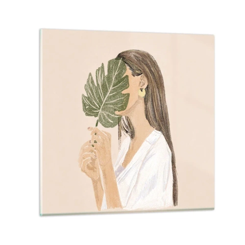 Glasbild - Bild auf glas - Geheimnisvolles Porträt mit Fächer - 70x70 cm