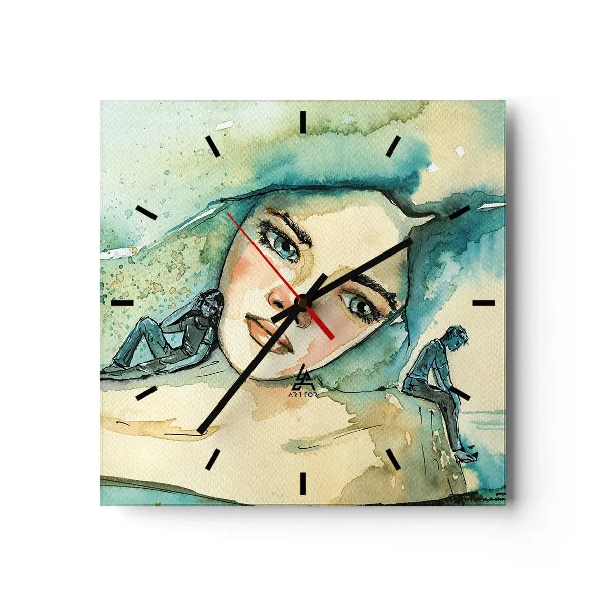 Wanduhr - Glasuhr - Aquarell eines Frauengesichts mit reflektierendem Motiv - 30x30cm - Bin ich blau? - Moderne Wanddekoration für Wohnzimmer und Schlafzimmer ARTTOR