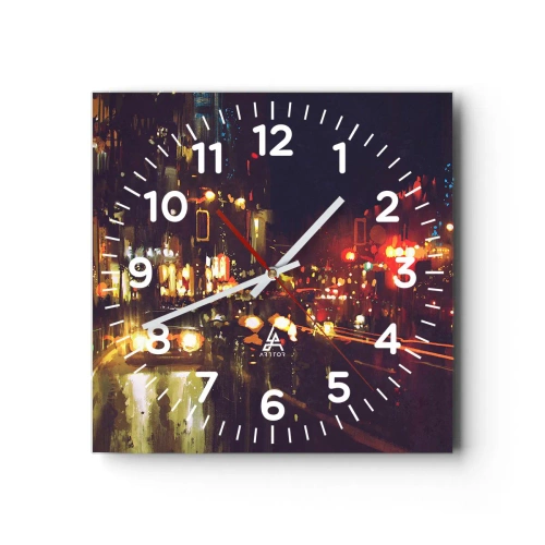 Wanduhr - Glasuhr - Eingetaucht in die Lichter der Nacht - 40x40 cm