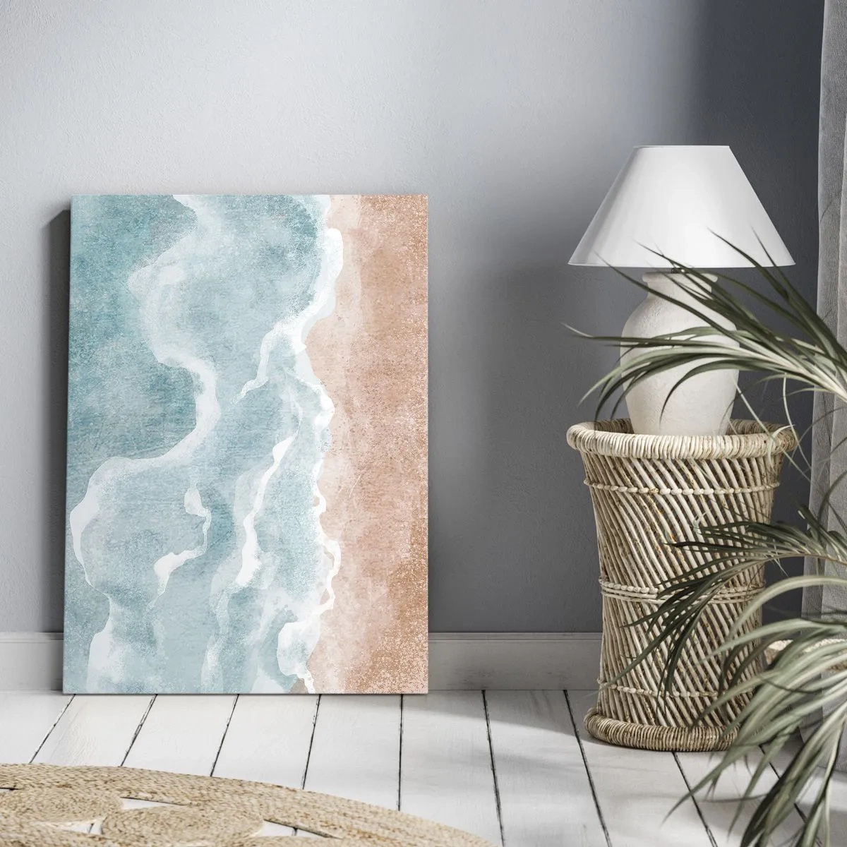 Bild auf Leinwand - Leinwandbild - Abstrakter Strand mit Wellen in Blau- und Beigetönen - 70x100cm - Cloud-Abstraktion - Moderne Wanddekoration für Wohnzimmer und Schlafzimmer ARTTOR