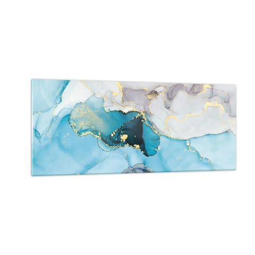 Glasbild - Bild auf glas - Eine Studie über das Zusammentreffen von Grau und Türkis - 100x40 cm