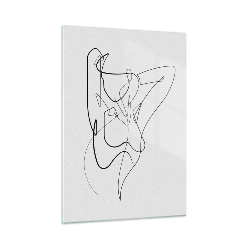 Glasbild - Bild auf glas - Eine weibliche Silhouette, gezeichnet mit einer einzigen Linie auf weißem Hintergrund - 50x70cm - So, wie du wirklich bist ... - Moderne Wanddekoration für Wohnzimmer und Schlafzimmer ARTTOR
