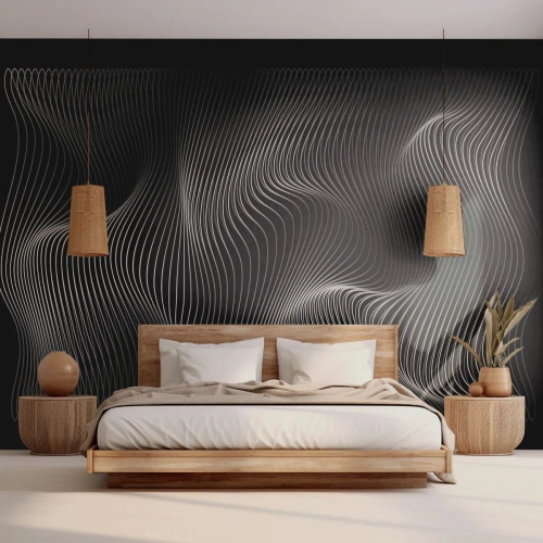Fototapete Premium Sand - Hypnotisierende Lichtwellen auf schwarzem Hintergrund - 100x70cm - Lichttanz im Raum - Moderne Wanddekoration für Wohnzimmer und Schlafzimmer ARTTOR