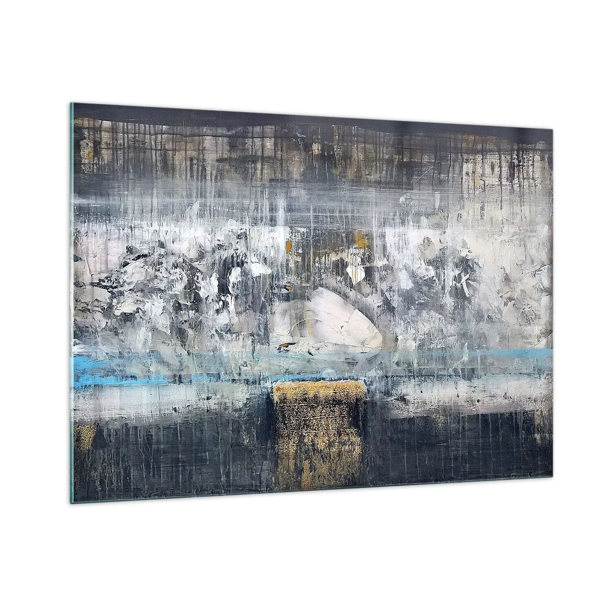 Glasbild - Bild auf glas - Eine abstrakte Landschaft, die von Grau und Blau dominiert wird. - 100x70cm - Wie auf Eis, wie nach Dezember - Moderne Wanddekoration für Wohnzimmer und Schlafzimmer ARTTOR
