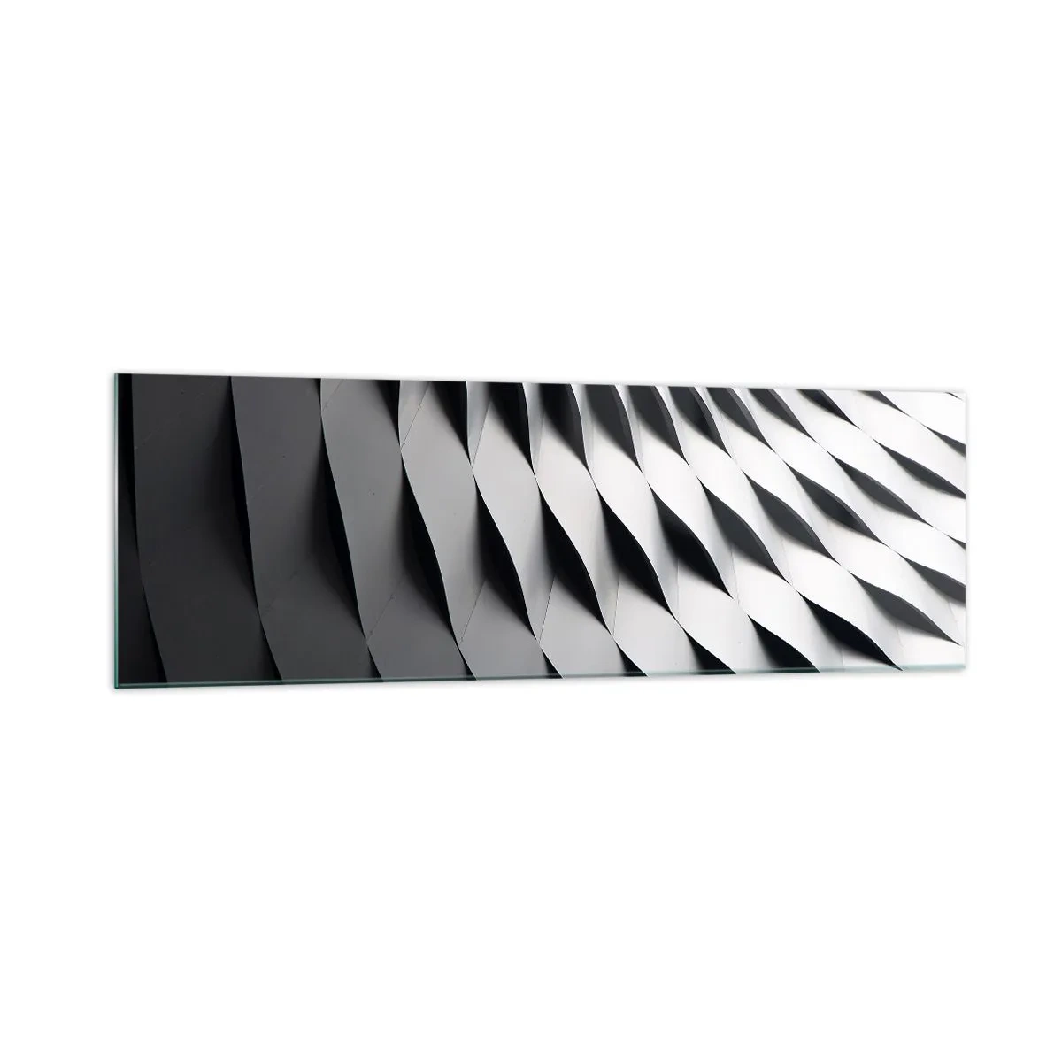 Glasbild - Bild auf glas - Abstraktes geometrisches Muster in Schwarz-Weiß-Tönen - 160x50cm - Auf der Oberfläche der Wellen - Moderne Wanddekoration für Wohnzimmer und Schlafzimmer ARTTOR