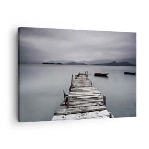 Bild auf Leinwand - Leinwandbild - Eine Holzbrücke, die zur ruhigen Oberfläche des Sees führt - 70x50cm - Du kannst morgen gehen - Moderne Wanddekoration für Wohnzimmer und Schlafzimmer ARTTOR