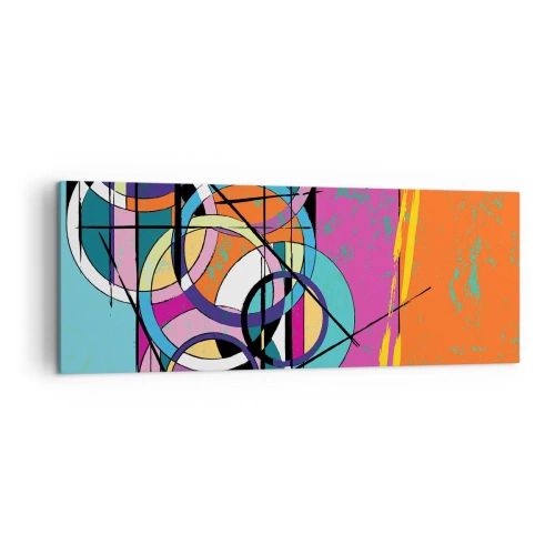 Bild auf Leinwand - Leinwandbild - Bunte Abstraktion mit geometrischen Kreisen - 140x50cm - Rad für Rad - Moderne Wanddekoration für Wohnzimmer und Schlafzimmer ARTTOR