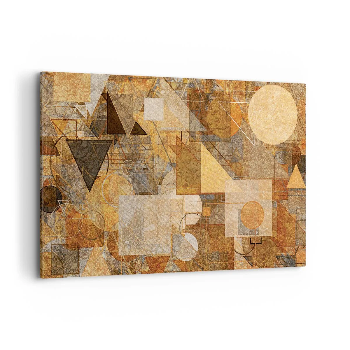 Bild auf Leinwand - Leinwandbild - Abstrakte geometrische Figuren in warmen Farbtönen - 120x80cm - Eine kubistische Studie aus Bronze - Moderne Wanddekoration für Wohnzimmer und Schlafzimmer ARTTOR