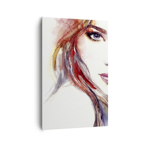 Bild auf Leinwand - Leinwandbild - Ein subtiles Aquarell eines Frauengesichts mit ausdrucksstarkem Blick. - 80x120cm - Vademecum - folge mir - Moderne Wanddekoration für Wohnzimmer und Schlafzimmer ARTTOR