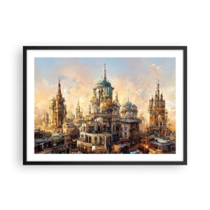 Poster in einem schwarzem Rahmen - Architektonische Türme in den Strahlen der untergehenden Sonne - 70x50cm - Stadt der Städte - Moderne Wanddekoration für Wohnzimmer und Schlafzimmer ARTTOR