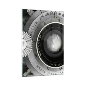 Glasbild - Bild auf glas - Das Objektiv einer alten Kamera - 80x120cm - Eine Story über Hollywood - Moderne Wanddekoration für Wohnzimmer und Schlafzimmer ARTTOR