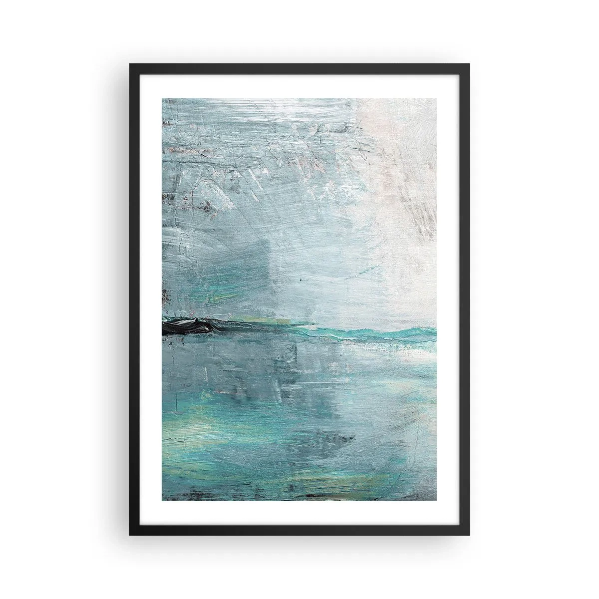 Poster in einem schwarzem Rahmen - Abstrakte Landschaft in Blau- und Grautönen - 50x70cm - Horizontal in Blau - Moderne Wanddekoration für Wohnzimmer und Schlafzimmer ARTTOR