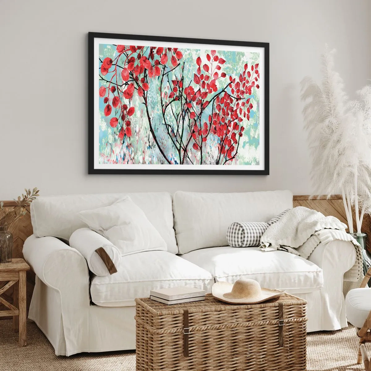 Poster in einem schwarzem Rahmen - Baum in Scharlachrot - 50x40 cm