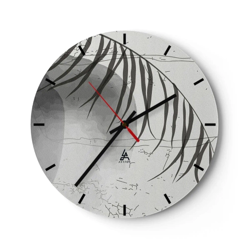 Wanduhr - Glasuhr - Schwarz-weiße Palme mit Mondschatten vor konkretem Hintergrund - 30x30cm - Subtile Exotik der Natur - Moderne Wanddekoration für Wohnzimmer, Küche und Schlafzimmer ARTTOR