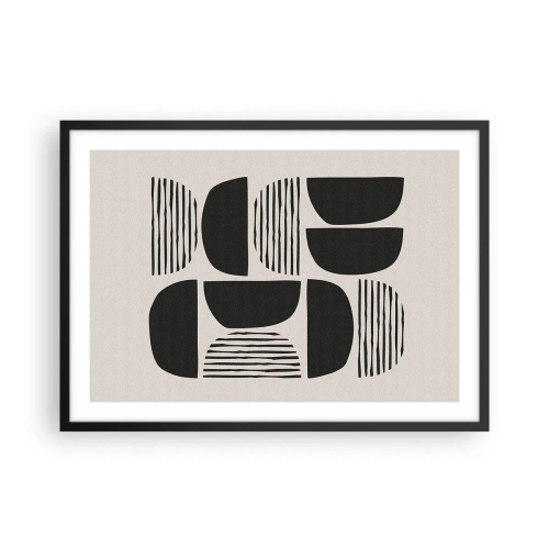 Poster in einem schwarzem Rahmen - Geometrie mit Halbkreisen und Linien in Schwarz auf hellem Hintergrund - 70x50cm - Halbherzige Deals - Moderne Wanddekoration für Wohnzimmer und Schlafzimmer ARTTOR