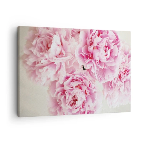 Bild auf Leinwand - Leinwandbild - Ein Strauß rosa Pfingstrosen auf hellem Hintergrund - 70x50cm - In rosa Glamour - Moderne Wanddekoration für Wohnzimmer und Schlafzimmer ARTTOR
