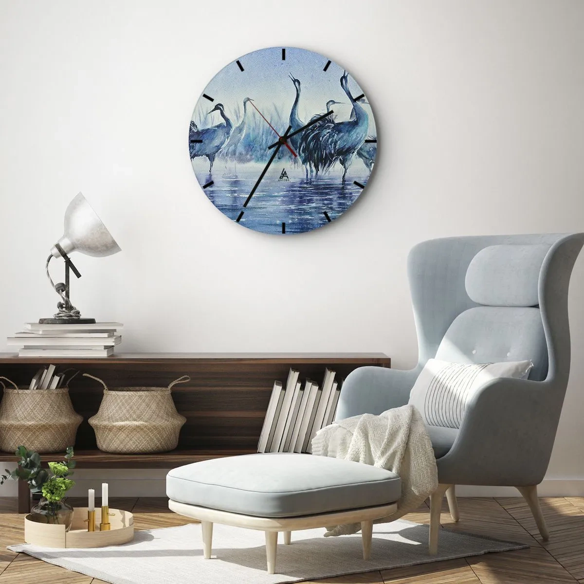 Wanduhr - Glasuhr - Aquarellmalerei von Watvögeln - 30x30cm - Morgentliches Treffen - Moderne Wanddekoration für Wohnzimmer, Küche und Schlafzimmer ARTTOR