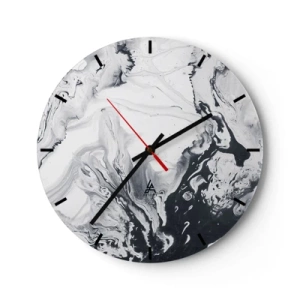 Wanduhr - Glasuhr - Ein abstraktes Muster in Schwarz- und Weißtönen, das an Marmor erinnert. - 30x30cm - Das Innere der Erde - Moderne Wanddekoration für Wohnzimmer, Küche und Schlafzimmer ARTTOR