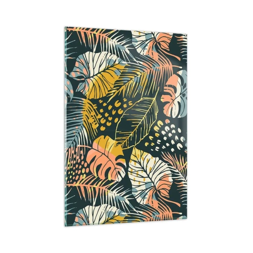 Glasbild - Bild auf glas - Bunte Blätter auf dunklem Hintergrund - 80x120cm - Grüne Fantasie - Moderne Wanddekoration für Wohnzimmer und Schlafzimmer ARTTOR